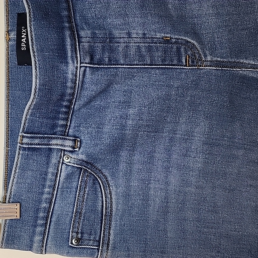 SPANX JEANS High-Rise Flare Authentic Blue Meduim Blue Strechable Pants Size XL - Picture 10 of 16